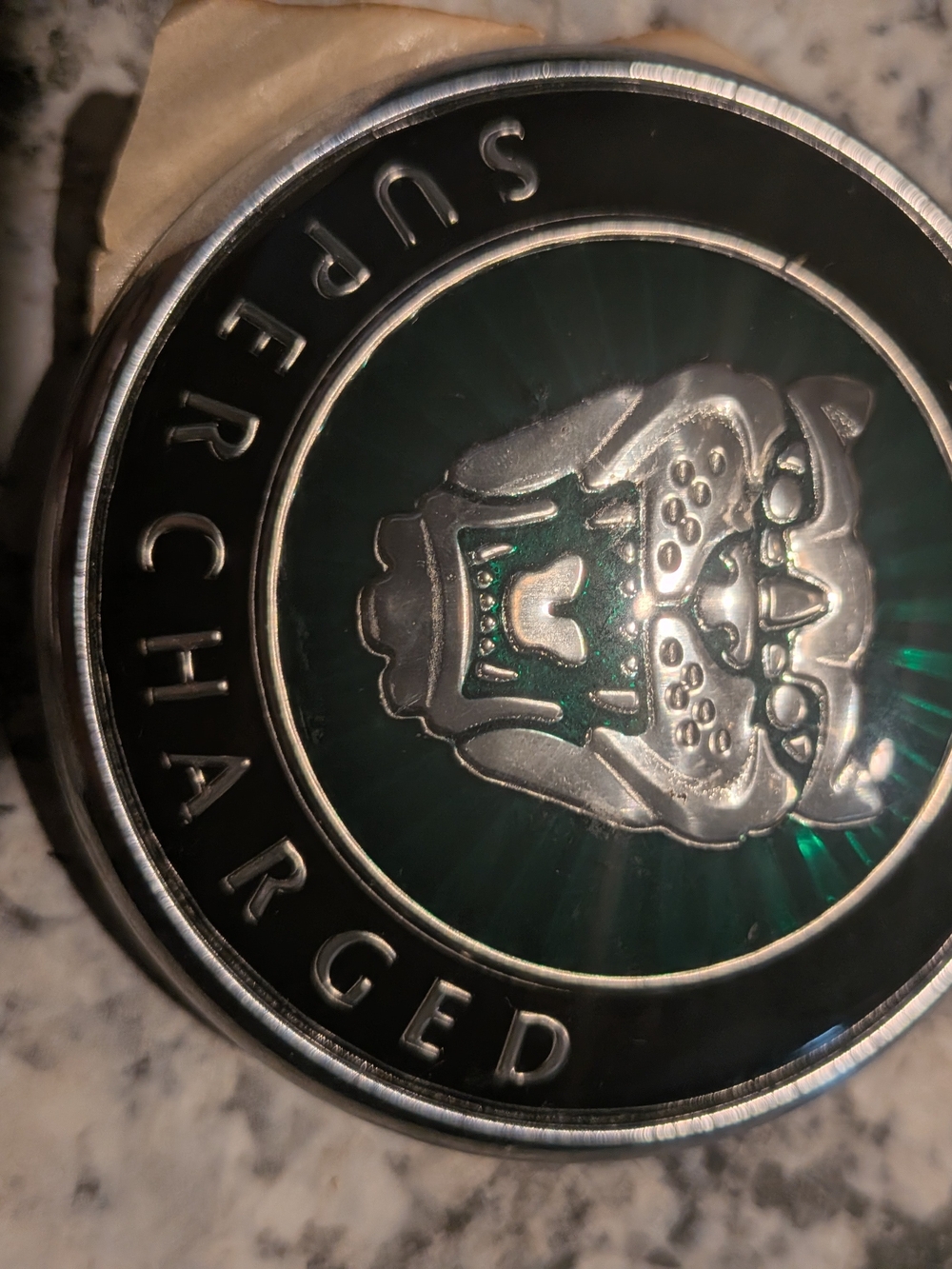 Vintage Supercharged Jaguar Green Emblem Medallion